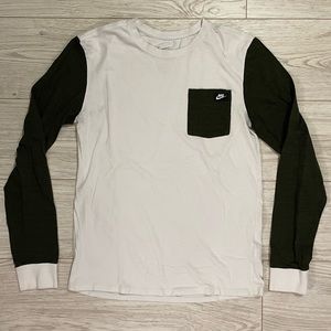 White & Green Nike Pocket Long Sleeve Shirt